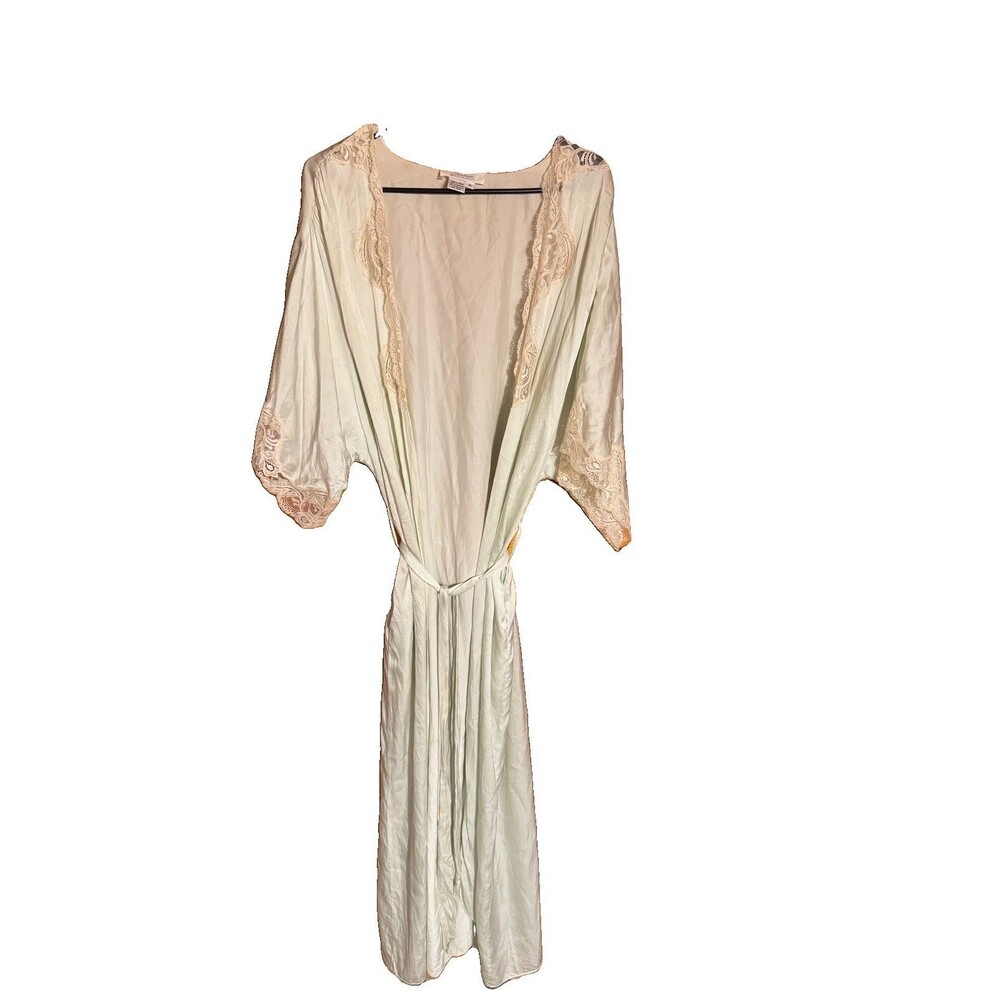 Vtg 90S Fantasies By Morgan Taylor 100% Silk Robe Pale Aqua/Mint Hong Kong Stain